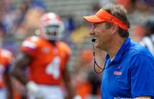 University of Florida head coach Dan Mullen calling plays during the Florida Gators Orange and Blue Debut- Florida Gators football- 1280x853