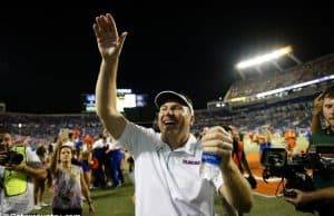 University of Florida head coach Dan Mullen celebrates the Florida Gators 24-20 win over Miami- Florida Gators football-1280x853