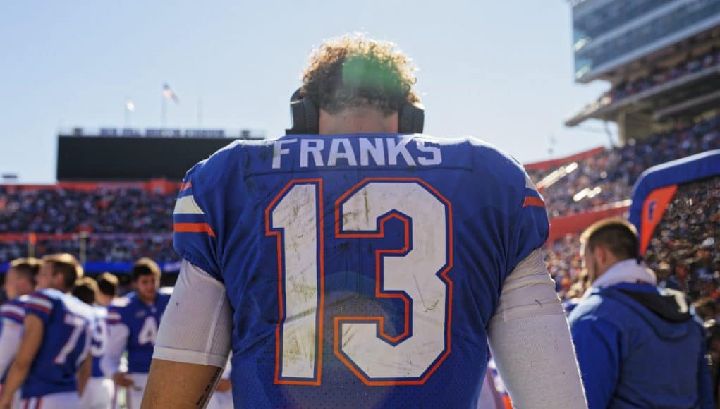 University of Florida quarterback Feleipe Franks talks with Brian Johnson during the Florida Gators win over Idaho- Florida Gators football- 1280x848