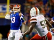 University of Florida quarterback Feleipe Franks throws a pass against the Miami Hurricanes- Florida Gators football- 1280x853