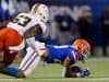 University of Florida running back Malik Davis falls down on a fumble in the second quarter against Miami- Florida Gators football- 1280x853