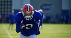 University of Florida safety Brad Stewart warming up before the Florida Gators practice in spring 2019- Florida Gators football- 1280x853
