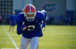 University of Florida safety Brad Stewart warming up before the Florida Gators practice in spring 2019- Florida Gators football- 1280x853