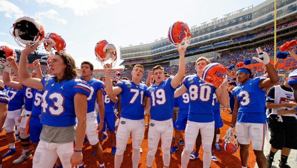 Florida Gators place kicker Evan McPherson and the team celebrate a win over Tennessee- 1280x852