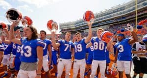 Florida Gators place kicker Evan McPherson and the team celebrate a win over Tennessee- 1280x852