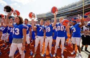 Florida Gators place kicker Evan McPherson and the team celebrate a win over Tennessee- 1280x852