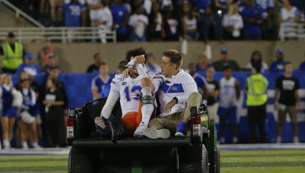 Florida Gators quarterback Feleipe Franks is carted off the field against Kentucky- 1280x882