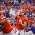 Florida Gators quarterback Kyle Trask throws a touchdown against Towson- 1280x853