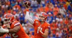 Florida Gators quarterback Kyle Trask throws a touchdown against Towson- 1280x853