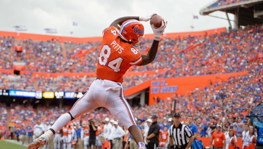 Florida Gators tight end Kyle Pitts catches a touchdown against Towson- 1280x852