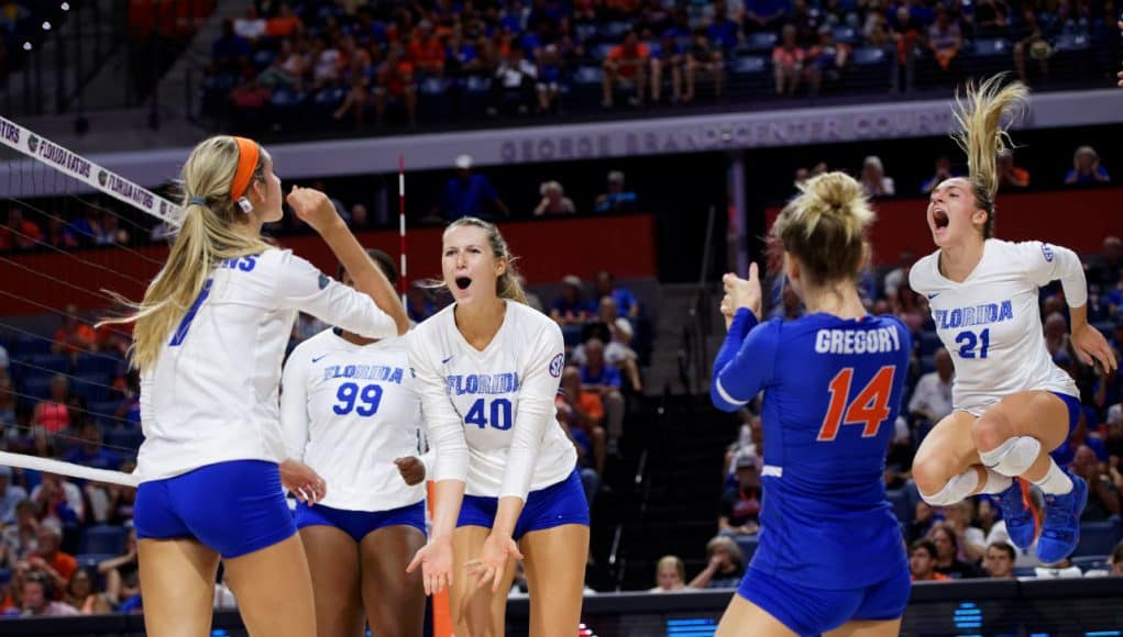 Florida Gators volleyball celebrates a point in 2019- 1280x853