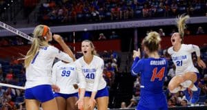 Florida Gators volleyball defeats 10th ranked Minnesota at home Florida Gators volleyball celebrates a point in 2019- 1280x853