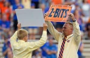 George Edmondson’s grandchildren lead Ben Hill Griffin in the Mr. Two Bits cheer in before the Gators’ game against UT Martin in honor of their grandfather- Florida Gators football- 1280x853