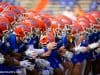 The University of Florida football team locks arms and begins warming up before the Florida Gator game against the Tennessee Volunteers- Florida Gators football- 1280x853