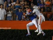 University of Florida cornerback Kaiir Elam intercepts a pass from UTM quarterback John Bachus- Florida Gators football- 1280x853
