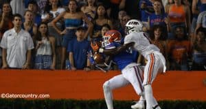 University of Florida cornerback Kaiir Elam intercepts a pass from UTM quarterback John Bachus- Florida Gators football- 1280x853