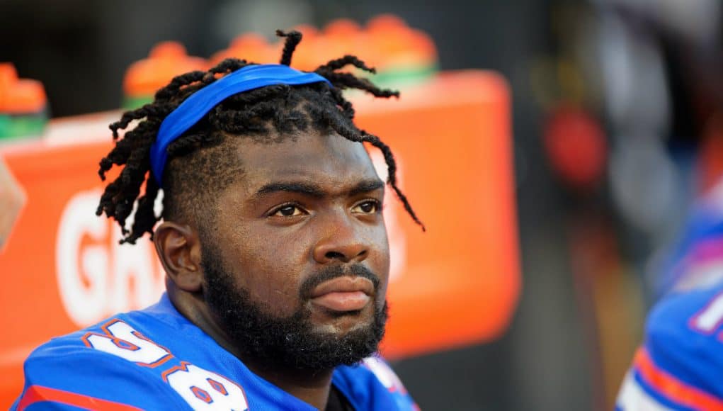 Unievrsity of florida defensive lineman Luke Ancrum watches as the Gators hold on to a 24-20 win over Miami- Florida Gators football- 1280x853