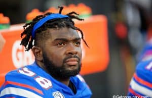 Unievrsity of florida defensive lineman Luke Ancrum watches as the Gators hold on to a 24-20 win over Miami- Florida Gators football- 1280x853