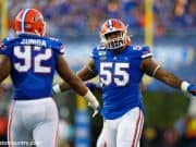 University of Florida defensive linemen Jabari Zuniga and Kyree Campbell celebrate a sack against Miami- Florida Gators football- 1280x853