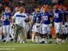 University of Florida offensive line coach John Hevesy talks to the Florida Gators offensive line between drives- Florida Gators football- 1280x853