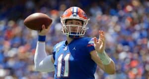University of Florida quarterback Kyle Trask throws a pass in a win over the Tennessee Volunteers- Florida Gators football- 1280x854