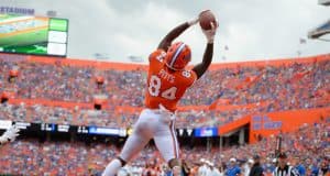 University of Florida tight end Kyle Pitts soars high to haul in his second touchdown in a 38-0 win over Towson- Florida Gators football- 1280x852