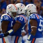 Florida Gators defense celebrates a sack against Auburn- 1280x853