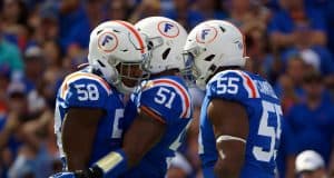 Florida Gators defense celebrates a sack against Auburn- 1280x853