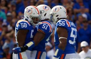 Florida Gators defense celebrates a sack against Auburn- 1280x853