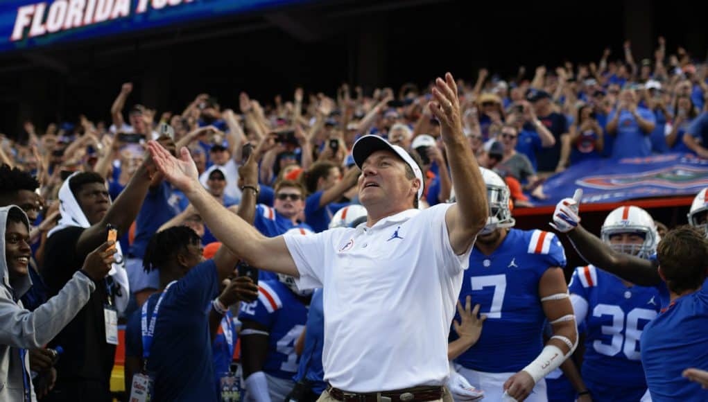 Florida Gators head coach Dan Mullen enters the Swamp before the Auburn game- 1280x853