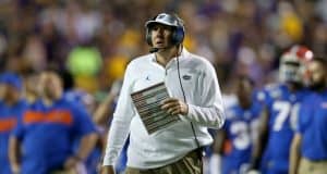 Florida Gators head coach Dan Mullen looks on during the LSU game- 1280x854