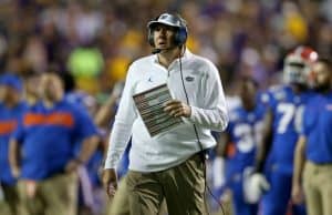 Florida Gators head coach Dan Mullen looks on during the LSU game- 1280x854