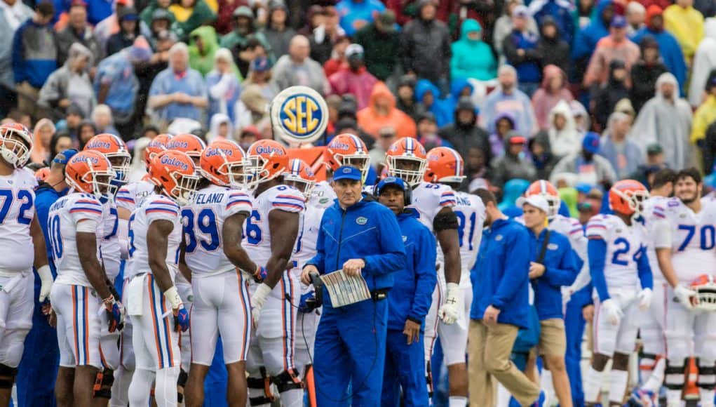 Florida Gators head coach Dan Mullen looks on during the South Carolina game in 2019- 1280x853