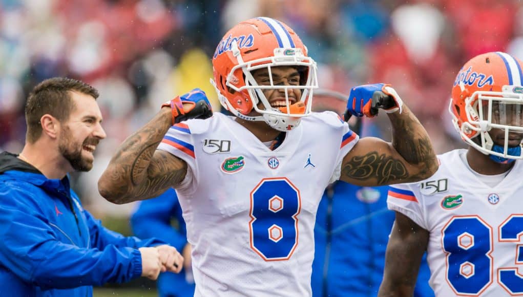 Florida Gators receiver Trevon Grimes celebrates a Gators touchdown- 1280x896