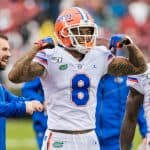 Florida Gators receiver Trevon Grimes celebrates a Gators touchdown- 1280x896