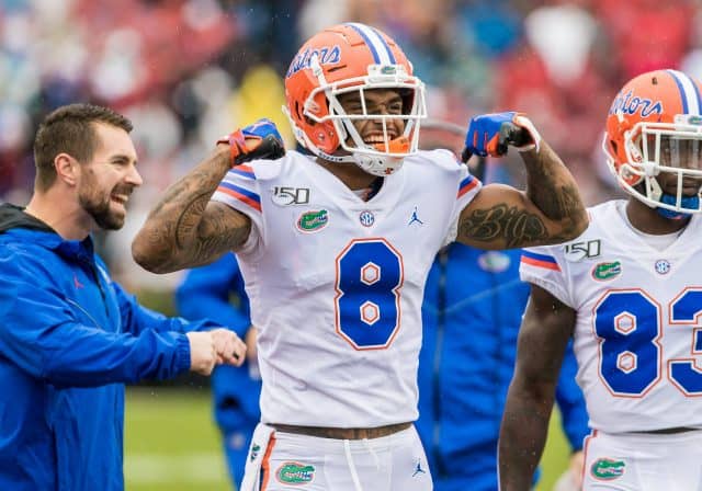 Florida Gators receiver Trevon Grimes celebrates a Gators touchdown- 1280x896