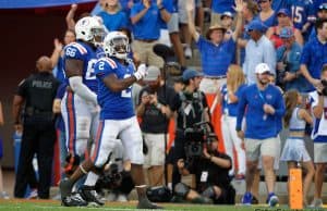 Florida Gators running back Lamical Perine celebrates after scoring against Auburn- 1280x853