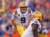LSU quarterback Joe Burrow calling our protection changes to his offensive line in a loss in Gainesville in 2018- Florida Gators football- 1280x853