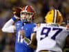 Oct 12, 2019; Baton Rouge, LA, USA; Florida Gators quarterback Kyle Trask (11) looks to throw against the LSU Tigers in the second quarter at Tiger Stadium. Mandatory Credit: Chuck Cook-USA TODAY Sports