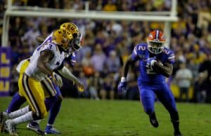 Oct 12, 2019; Baton Rouge, LA, USA; Florida Gators running back Lamical Perine (2) runs against the LSU Tigers during the first half at Tiger Stadium. Mandatory Credit: Derick E. Hingle-USA TODAY Sports