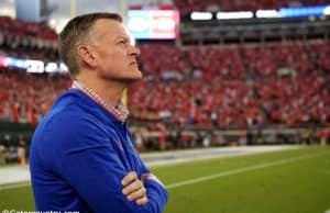 University of Florida athletic director Scott Stricklin watches from the sidelines during the Florida Gators game against Georgia in 2018- Florida Gators football- 1280x852