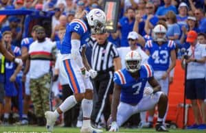 University of Florida defensive back Brad Stewart celebrates during the Gators homecoming win over Auburn- Florida Gators football- 1280x853