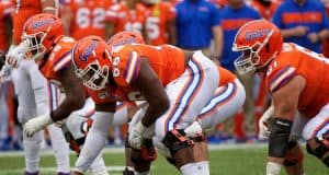 University of Florida offensive linemen Nick Buchannan (66) and Brett Heggie (61) line up during the Towson game- Florida Gators football- 1280x853