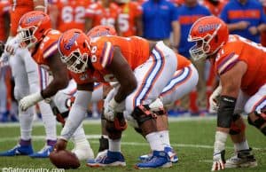 University of Florida offensive linemen Nick Buchannan (66) and Brett Heggie (61) line up during the Towson game- Florida Gators football- 1280x853