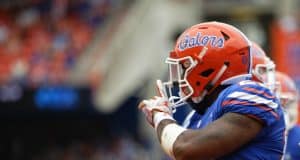 University of Florida running back Lamical Perine celebrates after a first down against South Carolina in 2018- Florida Gators football- 1280x853