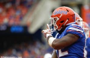 University of Florida running back Lamical Perine celebrates after a first down against South Carolina in 2018- Florida Gators football- 1280x853