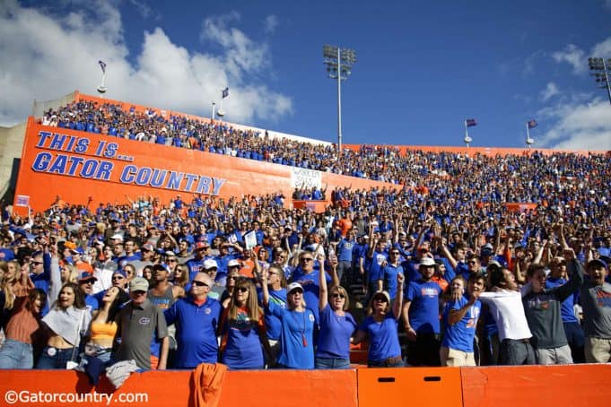 University of Florida fans cheer on as the Florida Gators beat the Vanderbilt Commodores 56-0 in 2019- Florida Gators football- 1280x853