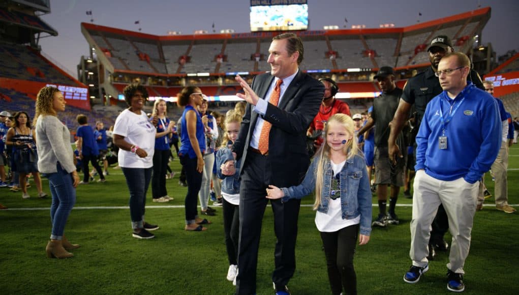 Florida Gators head coach Dan Mullen before the FSU game in 2019-1280x853