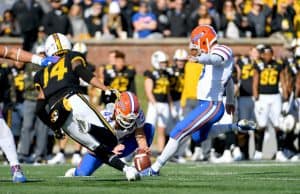 Florida Gators kicker Evan McPherson kicks a field goal against Missouri- 1280x819