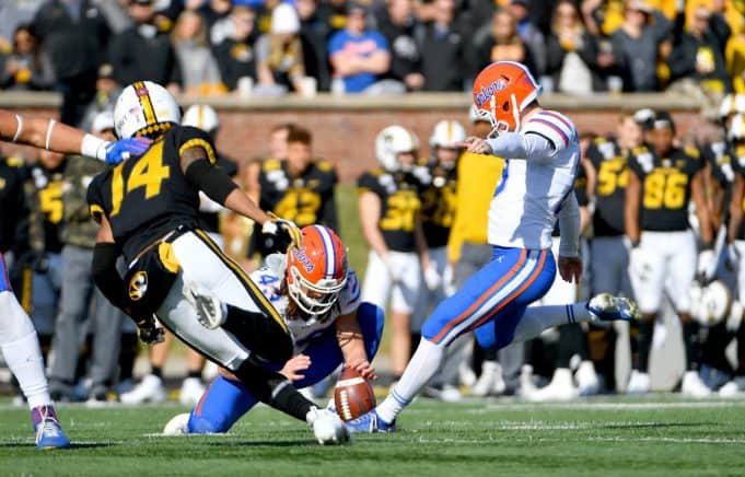 Florida Gators kicker Evan McPherson kicks a field goal against Missouri- 1280x819